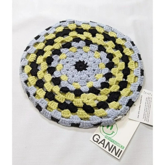 Ganni Women\'s Lambswool Crochet Beret Tricolor (MSRP $195) main image 9